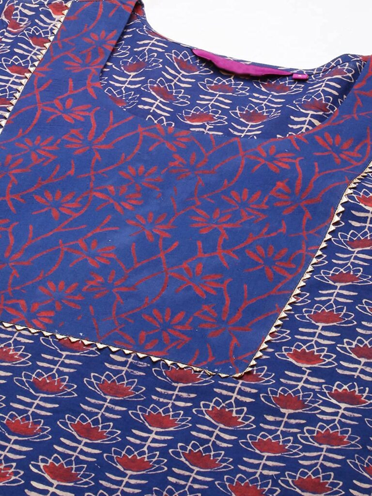 ANNI DESIGNER Women's Cotton Blend Printed Straight Kurta with Pant (Pustak Blue) 26