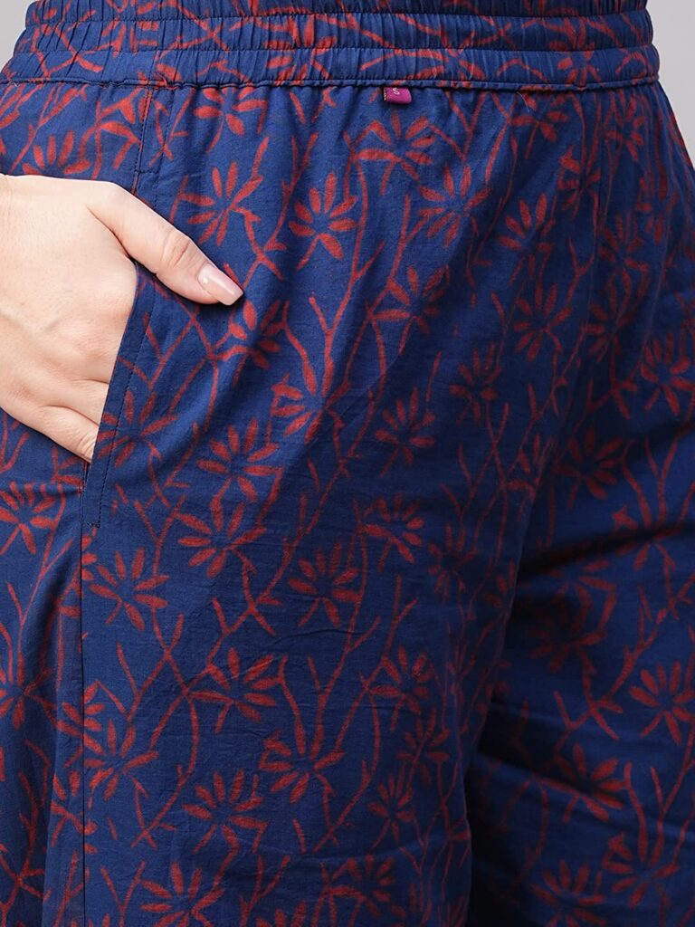 ANNI DESIGNER Women's Cotton Blend Printed Straight Kurta with Pant (Pustak Blue) 28