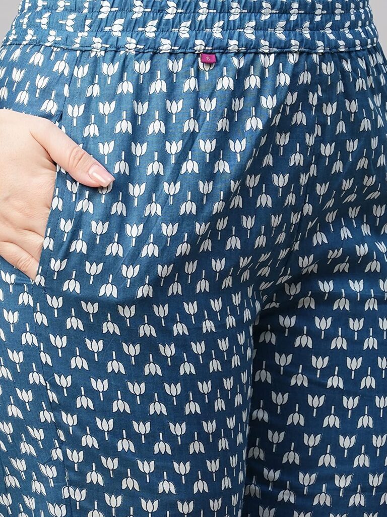 ANNI DESIGNER Women's Cotton Blend Printed Straight Kurta with Pant (Pustak Blue) 9